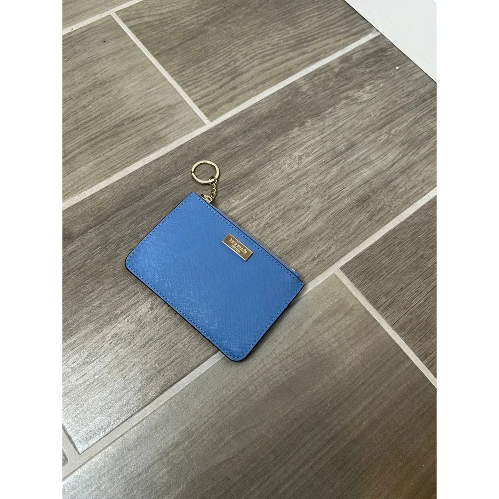 Kate Spade New York Blue Colorblock Saffiano Leather Card Holder Keychain Zipper